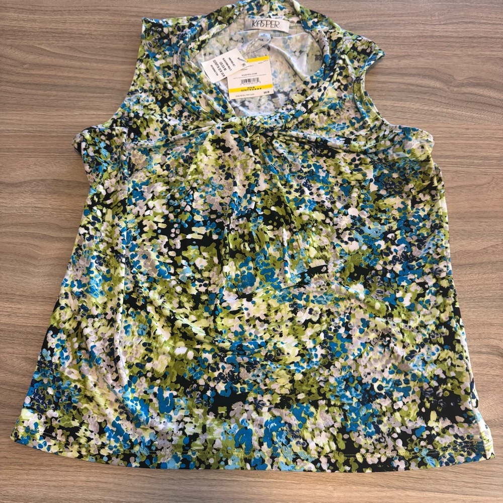 Kasper Women's Blue and Green Sleeveless Blouse